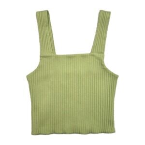 Cropped Ribbed Tank Top American Eagle Soft Sexy Square Neck Green Womens Medium